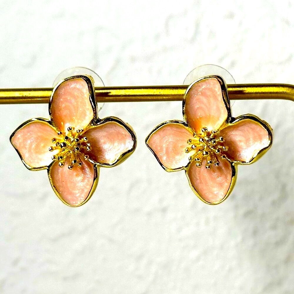 Pale Pink Enamel with Gold Post Earrings-NIB